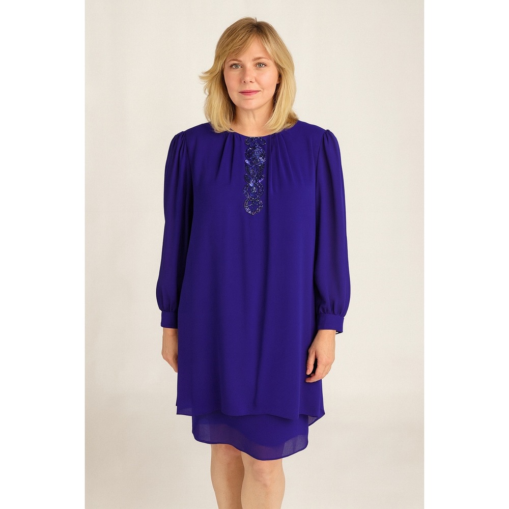 Ursula Of Switzerland Chiffon Dress Purple Womens Size 14 Pleated Beaded